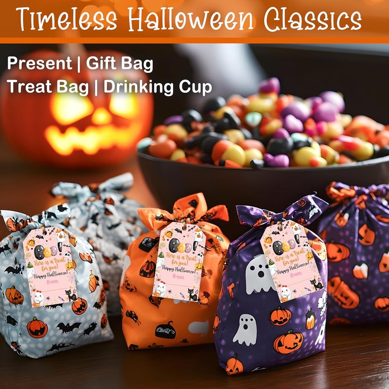 HandEasy 50 Pcs Halloween Tags with String, 2.1"×3.5" Boo Paper Gifts Tags, Pumpkin Trick or Treat for Candy, Ghost Happy Halloween Gifts Tag Wrap for Party Favor - B05 - Image 4